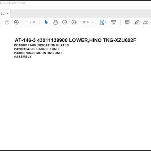 Tadano Crane AT-146-3 43011139900 LOWER,HINO TKG-XZU602F Spare Parts Catalog Manual - PDF DOWNLOAD