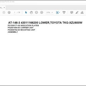 Tadano Crane AT-146-3 43011166200 LOWER,TOYOTA TKG-XZU600W Parts Catalog Manual - PDF DOWNLOAD