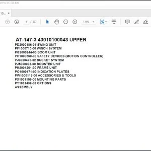Tadano Crane AT-147-3 43010100043 UPPER Spare Parts Catalog Manual - PDF DOWNLOAD