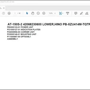 Tadano Crane AT-150S-2 42068230600 LOWER HINO PB-XZU414M-TQTRW3 Spare Parts Catalog Manual - PDF DOWNLOAD