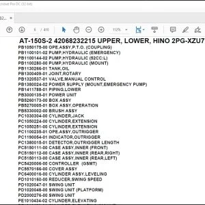 Tadano Crane AT-150S-2 42068232215 UPPER  LOWER  HINO 2PG-XZU712M-TKFRX3 Spare Parts Catalog Manual - PDF DOWNLOAD
