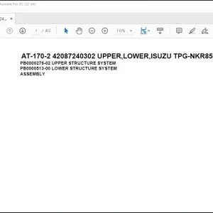 Tadano Crane AT-170-2 42087240302 UPPER LOWER ISUZU TPG-NKR85N-HN5AY-M Spare Parts Catalog Manual -PDF DOWNLOAD