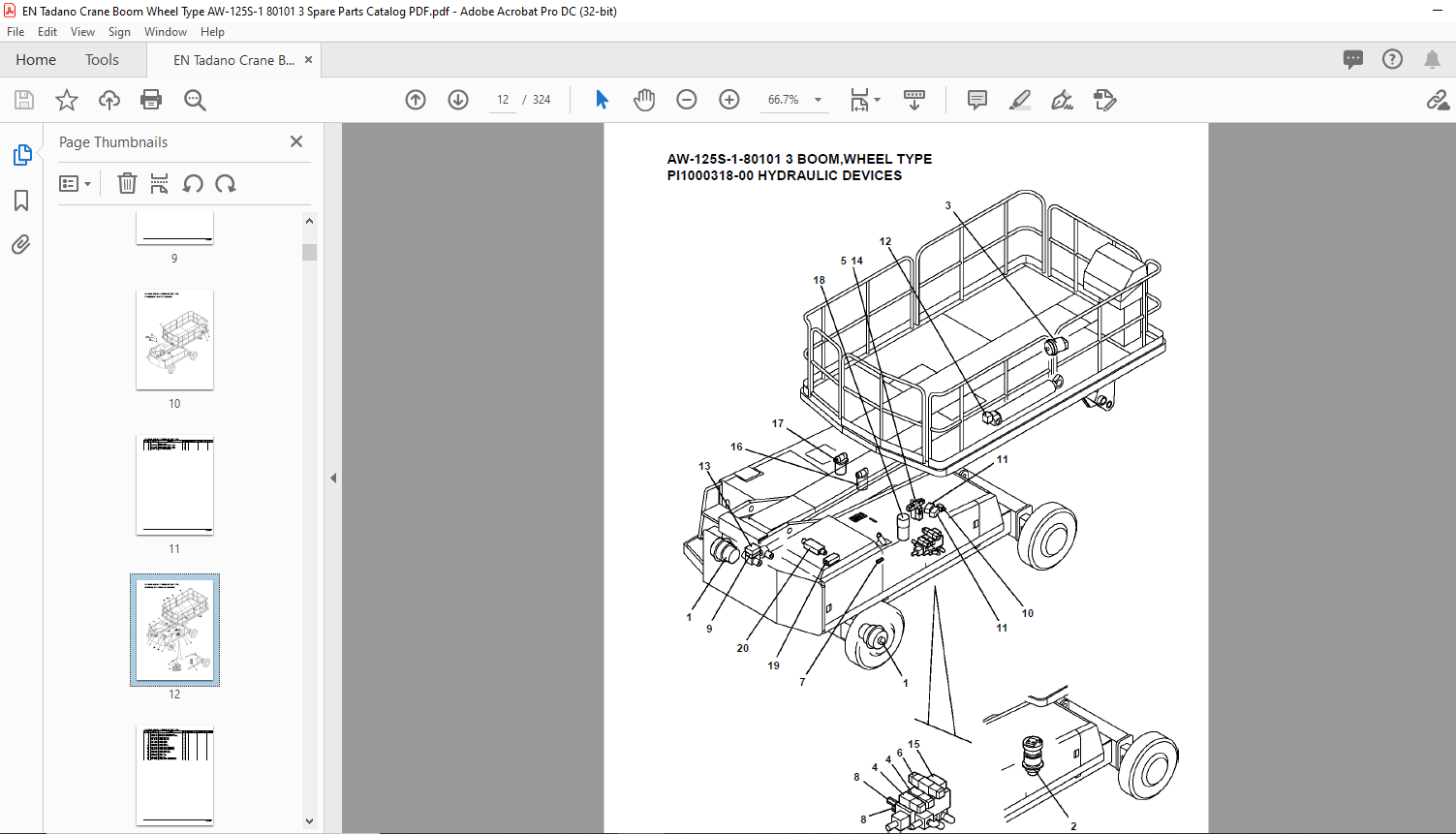 Tadano Crane AW125S180101 3 BOOM,WHEEL TYPE Spare Parts Catalog