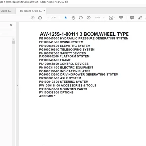 Tadano Crane AW-125S-1-80111 3 BOOM WHEEL TYPE Spare Parts Catalog Manual - PDF DOWNLOAD