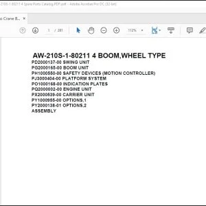 Tadano Crane AW-210S-1-80211 4 BOOM,WHEEL TYPE Spare Parts Catalog Manual - PDF DOWNLOAD