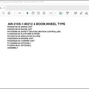 Tadano Crane AW-210S-1-80212 4 BOOM,WHEEL TYPE Spare Parts Catalog Manual - PDF DOWNLOAD