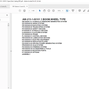 Tadano Crane AW-215-1-00101 3 BOOM,WHEEL TYPE Spare Parts Catalog Manual  - PDF DOWNLOAD