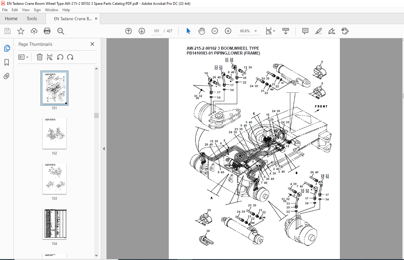 Tadano Crane Aw-215-2-00102 3 Boom Wheel Type Spare Parts Catalog 