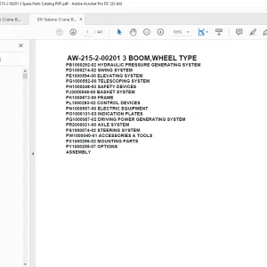 Tadano Crane AW-215-2-00201 3 BOOM WHEEL TYPE Spare Parts Catalog Manual - PDF DOWNLOAD