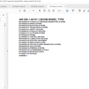 Tadano Crane AW-250-1-00101 3 BOOM,WHEEL TYPE Spare Parts Catalog Manual - PDF DOWNLOAD