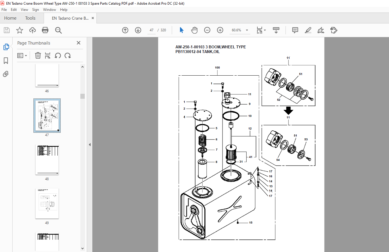 Tadano Crane Aw-250-1-00103 3 Boom,wheel Type Spare Parts Catalog 