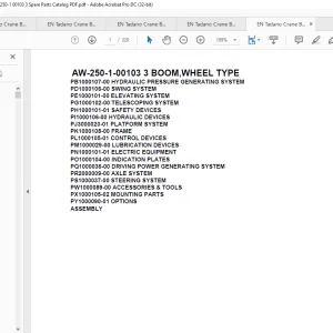 Tadano Crane AW-250-1-00103 3 BOOM,WHEEL TYPE Spare Parts Catalog Manual - PDF DOWNLOAD