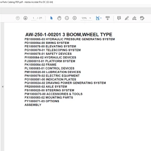 Tadano Crane AW-250-1-00201 3 BOOM,WHEEL TYPE Spare Parts Catalog Manual - PDF DOWNLOAD