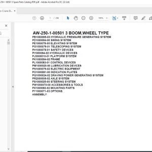 Tadano Crane AW-250-1-00501 3 BOOM,WHEEL TYPE Spare Parts Catalog Manual - PDF DOWNLOAD