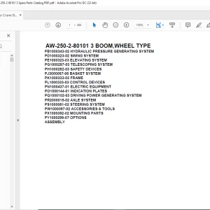 Tadano Crane AW-250-2-80101 3 BOOM,WHEEL TYPE Spare Parts Catalog Manual - PDF DOWNLOAD