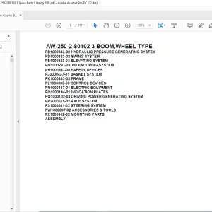 Tadano Crane AW-250-2-80102 3 BOOM,WHEEL TYPE Spare Parts Catalog Manual - PDF DOWNLOAD
