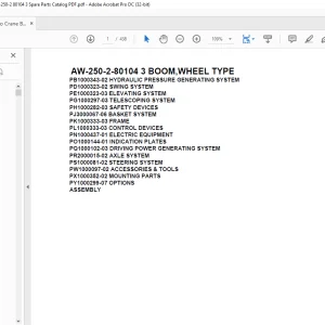 Tadano Crane AW-250-2-80104 3 BOOM,WHEEL TYPE Spare Parts Catalog Manual - PDF DOWNLOAD