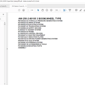 Tadano Crane AW-250-2-80105 3 BOOM,WHEEL TYPE Spare Parts Catalog Manual - PDF DOWNLOAD