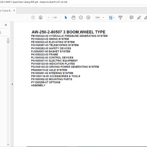 Tadano Crane AW-250-2-80507 3 BOOM WHEEL TYPE Spare Parts Catalog Manual - PDF DOWNLOAD
