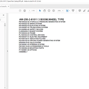 Tadano Crane AW-250-2-81011 3 BOOM,WHEEL TYPE Spare Parts Catalog Manual - PDF DOWNLOAD