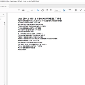 Tadano Crane AW-250-2-81012 3 BOOM WHEEL TYPE Spare Parts Catalog Manual - PDF DOWNLOAD