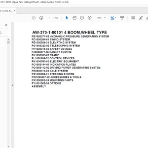 Tadano Crane AW-370-1-80101 4 BOOM WHEEL TYPE Spare Parts Catalog Manual - PDF DOWNLOAD