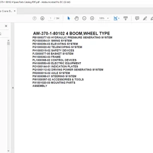 Tadano Crane AW-370-1-80102 4 BOOM,WHEEL TYPE Spare Parts Catalog Manual - PDF DOWNLOAD
