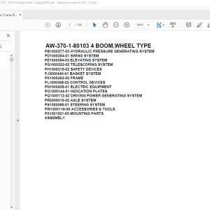 Tadano Crane AW-370-1-80103 4 BOOM,WHEEL TYPE Spare Parts Catalog Manual - PDF DOWNLOAD