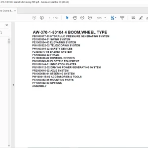 Tadano Crane AW-370-1-80104 4 BOOM,WHEEL TYPE Spare Parts Catalog Manual - PDF DOWNLOAD
