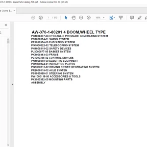 Tadano Crane AW-370-1-80201 4 BOOM,WHEEL TYPE Spare Parts Catalog Manual - PDF DOWNLOAD