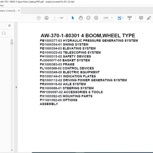 Tadano Crane AW-370-1-80301 4 BOOM,WHEEL TYPE Spare Parts Catalog Manual - PDF DOWNLOAD
