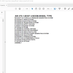 Tadano Crane AW-370-1-80307 4 BOOM,WHEEL TYPE Spare Parts Catalog Manual  - PDF DOWNLOAD