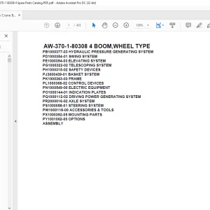 Tadano Crane AW-370-1-80308 4 BOOM,WHEEL TYPE Spare Parts Catalog Manual - PDF DOWNLOAD