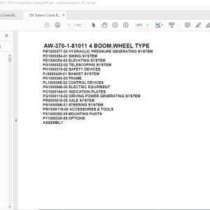 Tadano Crane AW-370-1-81011 4 BOOM,WHEEL TYPE Spare Parts Catalog Manual - PDF DOWNLOAD