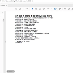 Tadano Crane AW-370-1-81012 4 BOOM,WHEEL TYPE Spare Parts Catalog Manual - PDF DOWNLOAD