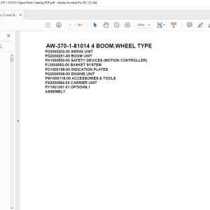 Tadano Crane AW-370-1-81014 4 BOOM WHEEL TYPE Spare Parts Catalog Manual - PDF DOWNLOAD