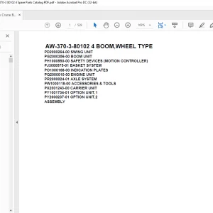 Tadano Crane AW-370-3-80102 4 BOOM,WHEEL TYPE Spare Parts Catalog Manual - PDF DOWNLOAD
