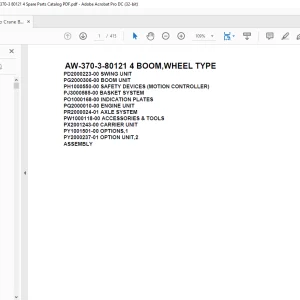 Tadano Crane AW-370-3-80121 4 BOOM WHEEL TYPE Spare Parts Catalog Manual - PDF DOWNLOAD