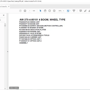 Tadano Crane AW-370-4-80101 4 BOOM, WHEEL TYPE Spare Parts Catalog Manual - PDF DOWNLOAD