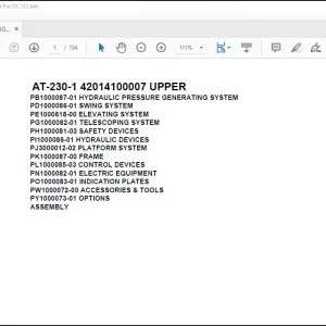 Tadano crane AT-230-1 42014100007 UPPER Spare Parts Manual - PDF DOWNLOAD