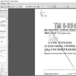 War Department 11-TON PAYLOAD, 15-TON GROSS, 2-WHEEL (2dt), VAN SEMITRAILER Technical Manual 9-894 - PDF DOWNLOAD