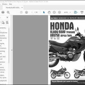 1987-2002 Honda XL600 650V Transalp XRV750 Africa Twin Service & Repair Manual - PDF DOWNLOAD