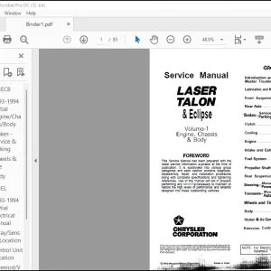 1992-1994 Mitsubishi Laser Talon & Eclipse Engine Chassis & Body Service Manual Vol 1 - PDF DOWNLOAD