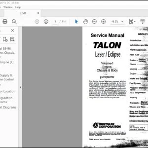 1995-1996 Mitsubishi Talon Laser & Eclipse Engine Chassis & Body Service Manual Vol 1 - PDF DOWNLOAD