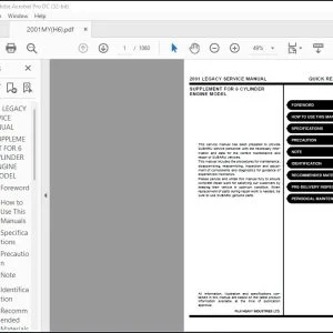 2001 Subaru LEGACY Supplement For 6 Cylinder Engine Service Manual - PDF DOWNLOAD