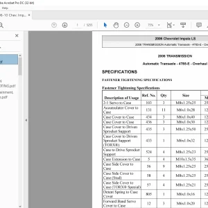 2006 Chevrolet Impala LS 4T65-E- Overhaul Automatic Transaxle Service Manual - PDF DOWNLOAD