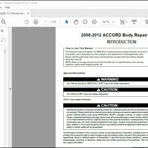 2008-2012 Honda Accord Body Repair Manual - PDF DOWNLOAD