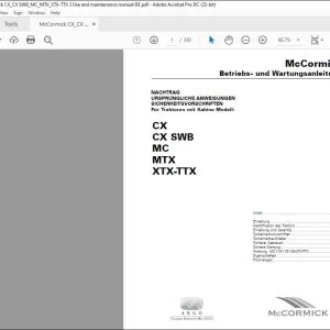 2009 McCormick Tractor CX CX SWB MC MTX XTX-TTX Betriebs- und Wartungsanleitung - PDF DOWNLOAD