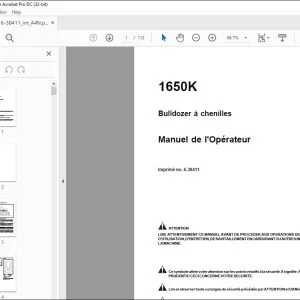 Case 1650K Bulldozer à chenilles Manuel de l'Opérateur 6-38411 - PDF DOWNLOAD (French)