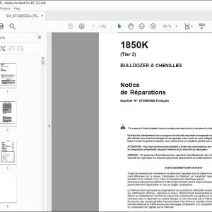 Case 1850K (Tier 3) BULLDOZER A CHENILLES Notice de Réparations 87388556A - PDF DOWNLOAD (French)